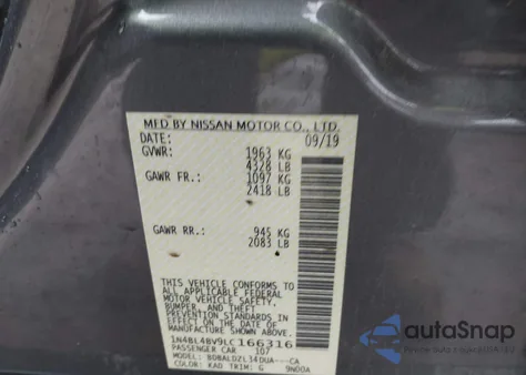 2020 Nissan Altima S Fwd из США, поврежденный, VIN 1N4BL4BV9LC166316